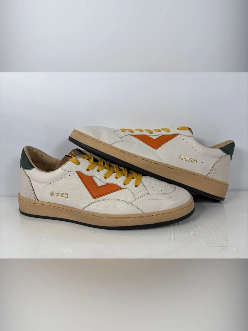 4B12 Play Made in Italy Men’s Sneakers EU 43 White Orange Green Leather Shoes